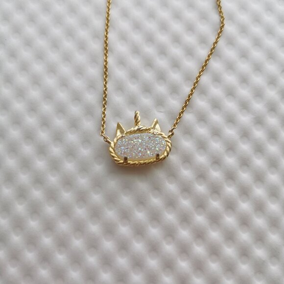 Kendra Scott Iridescent Drusy Elisa Unicorn Gold Short Necklace NEW WITH POUCH - Picture 3 of 4